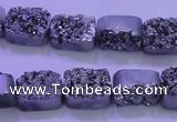 CAG8212 Top drilled 10*14mm rectangle silver plated druzy agate beads