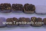 CAG8213 Top drilled 10*14mm rectangle glod plated druzy agate beads