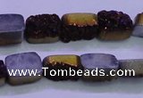 CAG8215 Top drilled 10*14mm rectangle purple plated druzy agate beads