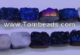 CAG8216 Top drilled 10*14mm rectangle blue plated druzy agate beads