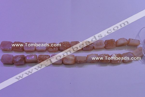 CAG8221 Top drilled 12*16mm rectangle champagne plated druzy agate beads