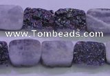 CAG8224 Top drilled 12*16mm rectangle rainbow plated druzy agate beads