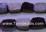 CAG8225 Top drilled 12*16mm rectangle purple plated druzy agate beads