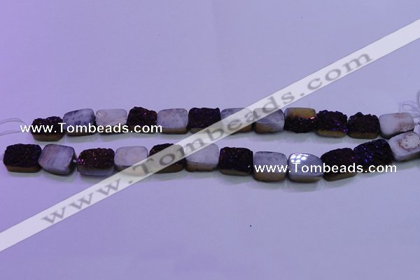 CAG8225 Top drilled 12*16mm rectangle purple plated druzy agate beads