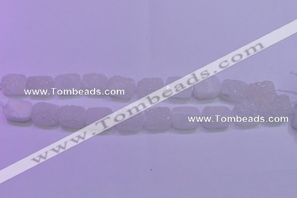 CAG8230 Top drilled 13*18mm rectangle white plated druzy agate beads