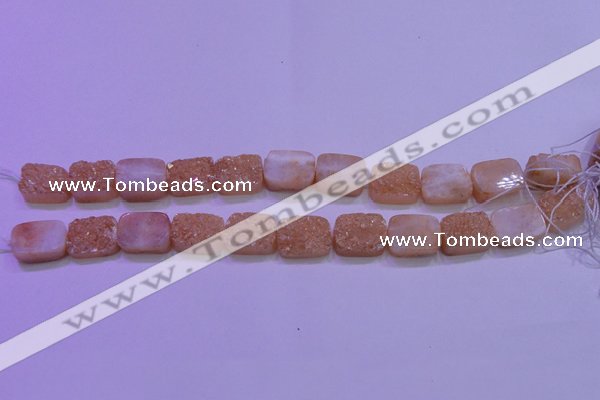 CAG8231 Top drilled 13*18mm rectangle champagne plated druzy agate beads