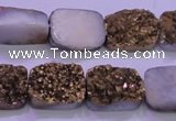 CAG8233 Top drilled 13*18mm rectangle glod plated druzy agate beads