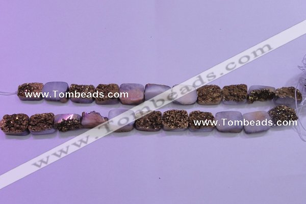 CAG8233 Top drilled 13*18mm rectangle glod plated druzy agate beads