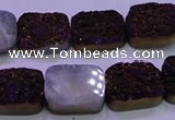 CAG8235 Top drilled 13*18mm rectangle purple plated druzy agate beads