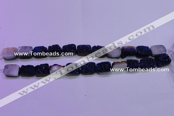 CAG8236 Top drilled 13*18mm rectangle blue plated druzy agate beads