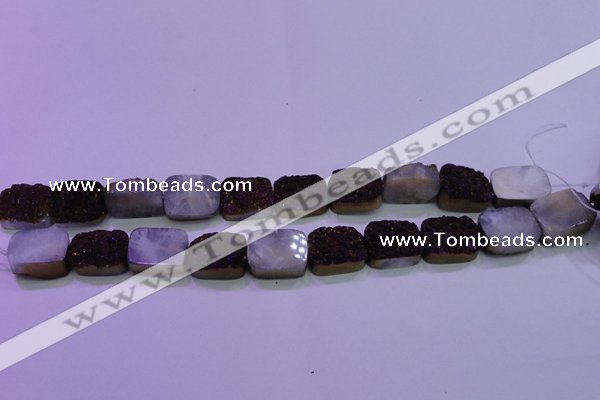 CAG8245 Top drilled 15*20mm rectangle purple plated druzy agate beads