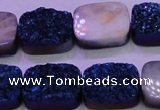 CAG8246 Top drilled 15*20mm rectangle blue plated druzy agate beads