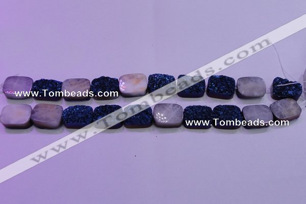 CAG8246 Top drilled 15*20mm rectangle blue plated druzy agate beads