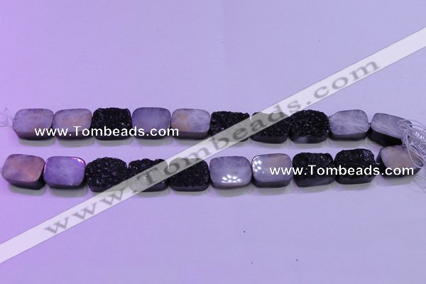 CAG8247 Top drilled 15*20mm rectangle black plated druzy agate beads