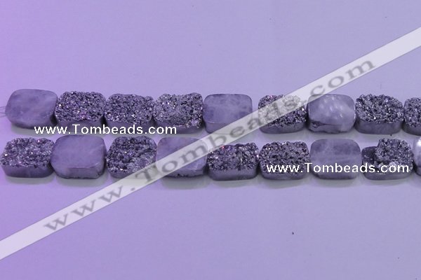 CAG8252 Top drilled 18*25mm rectangle silver plated druzy agate beads