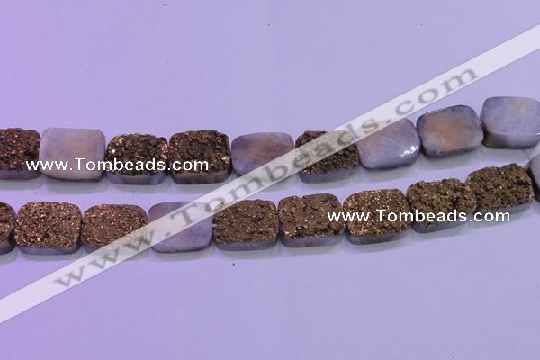 CAG8253 Top drilled 18*25mm rectangle glod plated druzy agate beads