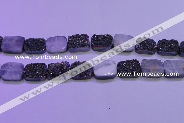 CAG8254 Top drilled 18*25mm rectangle rainbow plated druzy agate beads