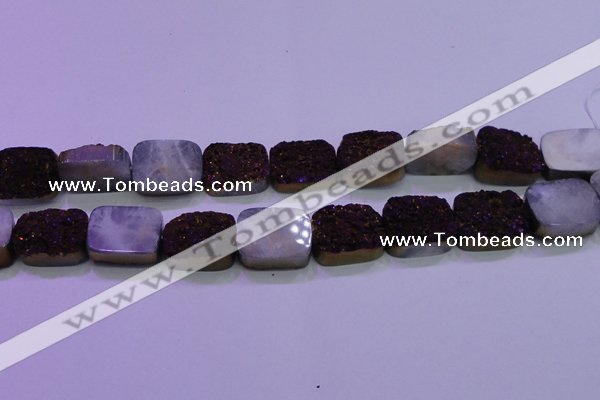 CAG8255 Top drilled 18*25mm rectangle purple plated druzy agate beads