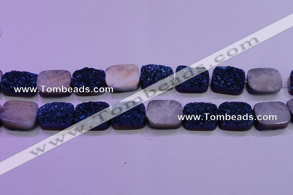 CAG8256 Top drilled 18*25mm rectangle blue plated druzy agate beads