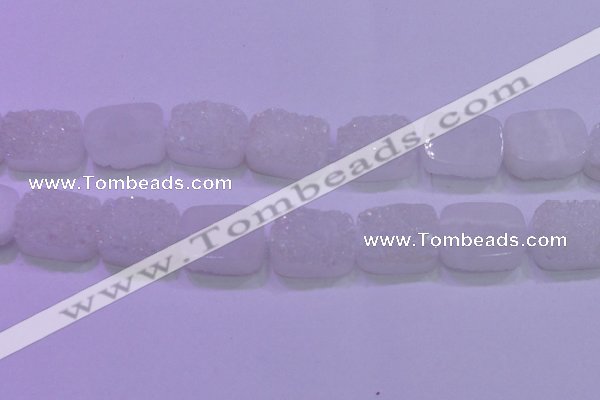 CAG8260 Top drilled 20*30mm rectangle white plated druzy agate beads
