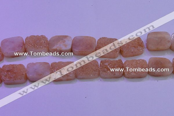 CAG8261 Top drilled 20*30mm rectangle champagne plated druzy agate beads