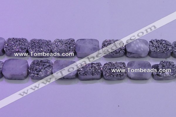 CAG8262 Top drilled 20*30mm rectangle silver plated druzy agate beads