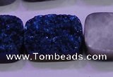 CAG8266 Top drilled 20*30mm rectangle blue plated druzy agate beads