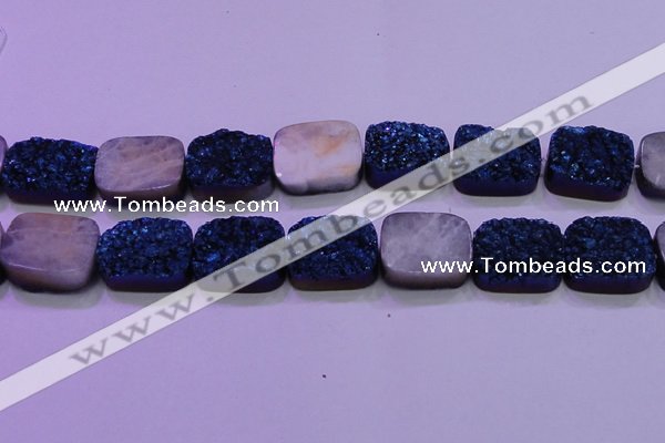 CAG8266 Top drilled 20*30mm rectangle blue plated druzy agate beads