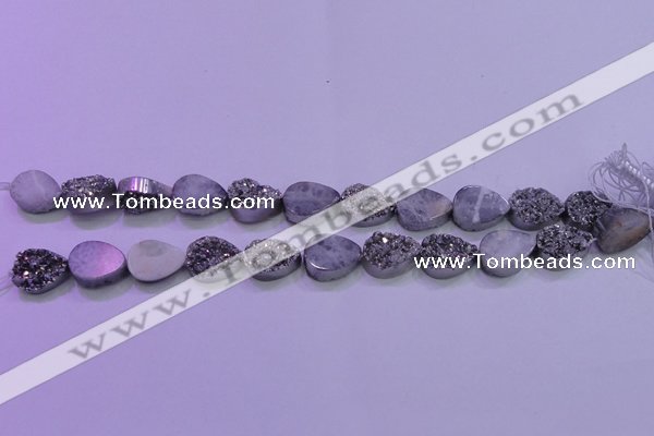 CAG8292 7.5 inches 13*18mm teardrop silver plated druzy agate beads