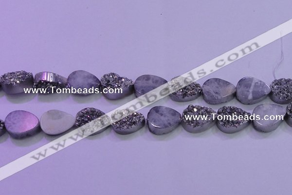 CAG8312 7.5 inches 18*25mm teardrop silver plated druzy agate beads