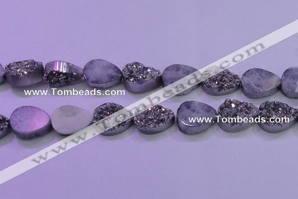 CAG8322 7.5 inches 20*30mm teardrop silver plated druzy agate beads