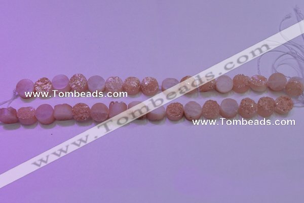 CAG8331 7.5 inches 10mm coin champagne plated druzy agate beads