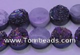 CAG8334 7.5 inches 10mm coin rainbow plated druzy agate beads