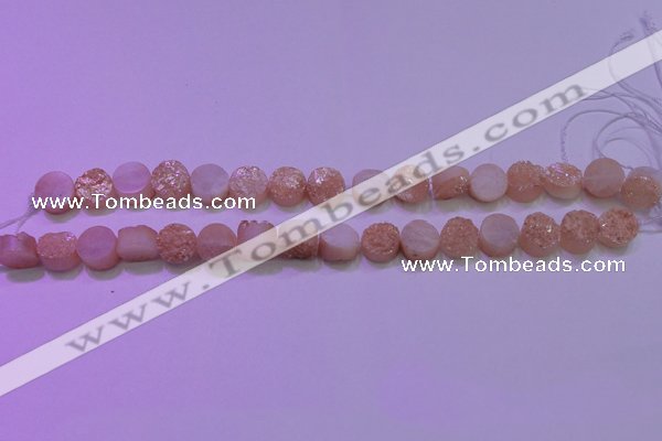 CAG8341 7.5 inches 12mm coin champagne plated druzy agate beads