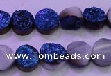 CAG8346 7.5 inches 12mm coin blue plated druzy agate beads