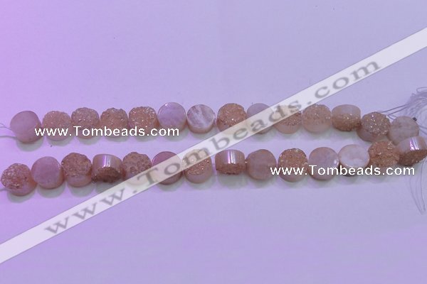 CAG8351 7.5 inches 14mm coin champagne plated druzy agate beads