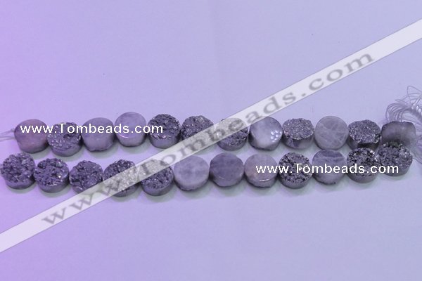 CAG8352 7.5 inches 14mm coin silver plated druzy agate beads