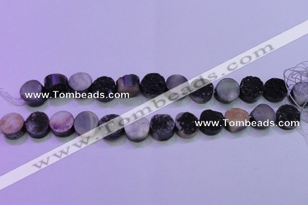 CAG8357 7.5 inches 14mm coin black plated druzy agate beads