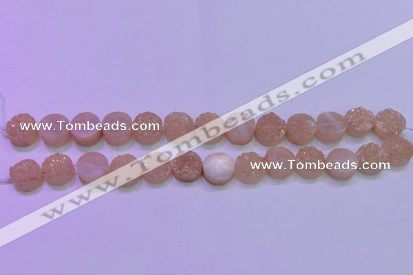 CAG8361 7.5 inches 16mm coin champagne plated druzy agate beads