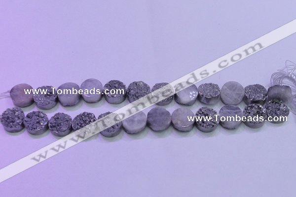 CAG8362 7.5 inches 16mm coin silver plated druzy agate beads