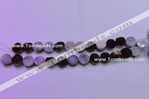 CAG8365 7.5 inches 16mm coin purple plated druzy agate beads