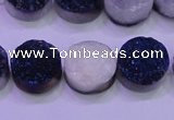CAG8366 7.5 inches 16mm coin blue plated druzy agate beads