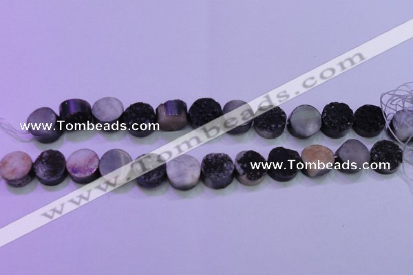 CAG8367 7.5 inches 16mm coin black plated druzy agate beads