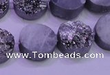 CAG8372 7.5 inches 18mm coin silver plated druzy agate beads