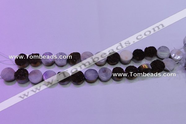 CAG8375 7.5 inches 18mm coin purple plated druzy agate beads