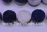 CAG8376 7.5 inches 18mm coin blue plated druzy agate beads