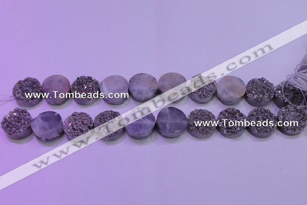 CAG8382 7.5 inches 20mm coin silver plated druzy agate beads