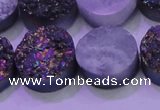 CAG8384 7.5 inches 20mm coin rainbow plated druzy agate beads