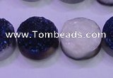 CAG8386 7.5 inches 20mm coin blue plated druzy agate beads