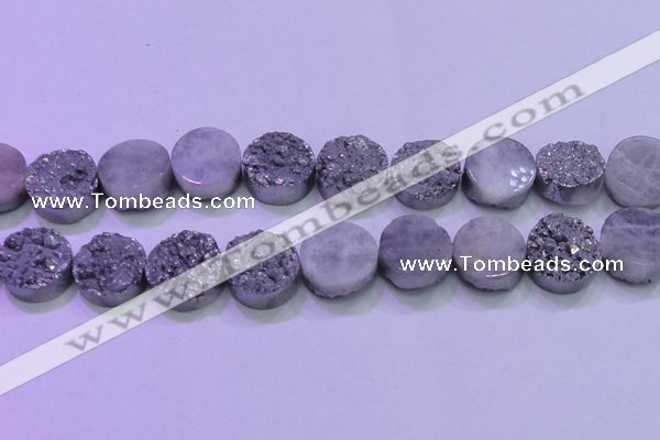 CAG8392 7.5 inches 25mm coin silver plated druzy agate beads